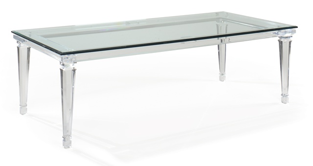 glass table with acrylic legs